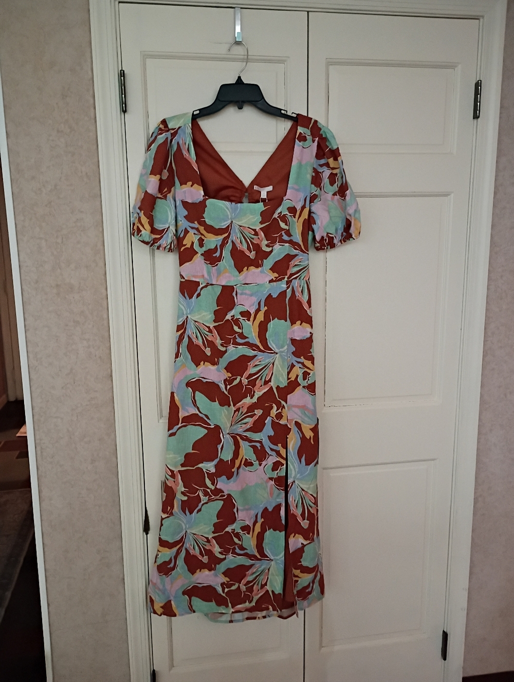 Gianni Bini Brown Floral Square-Neck Puff Sleeve Midi Dress - Picture 3 of 5